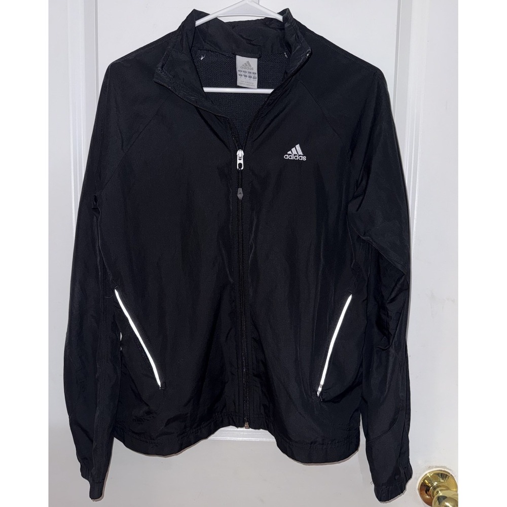 Adidas Women Full Zip Windbreaker Track Jacket Size Medium Black White